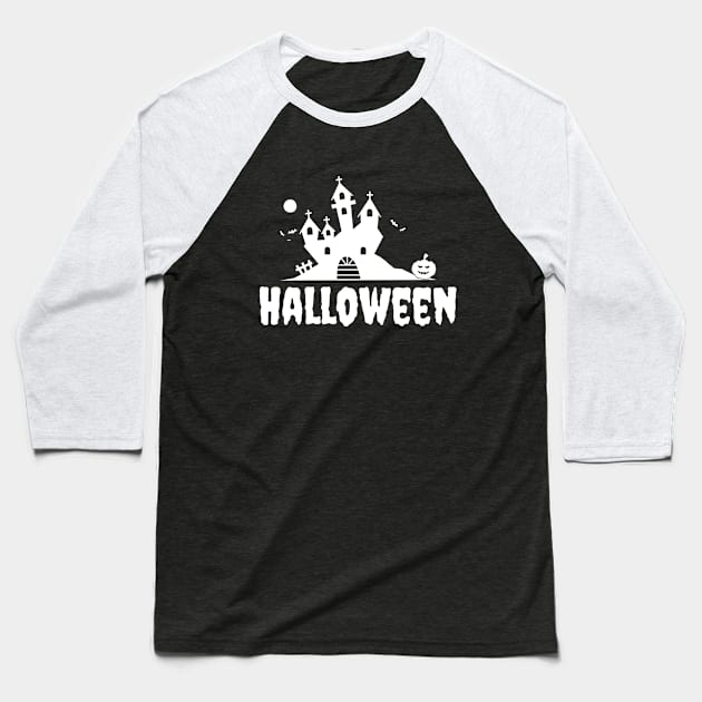 Halloween Castle Design Baseball T-Shirt by SybaDesign